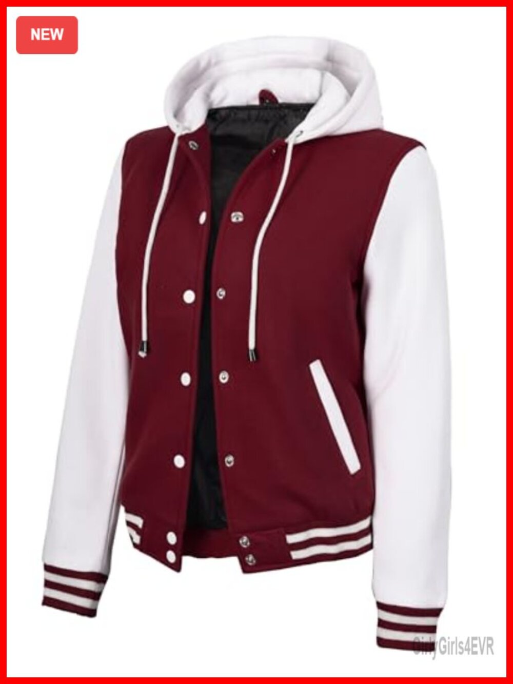 Women's Fleece Hooded Varsity Letterman Jacket, Long Sleeve